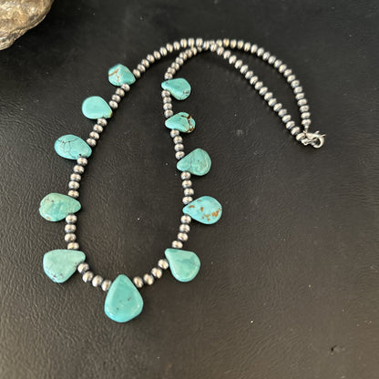 17in Teardrop Navajo Pearls Sterling Silver Blue Turquoise Necklace 14732