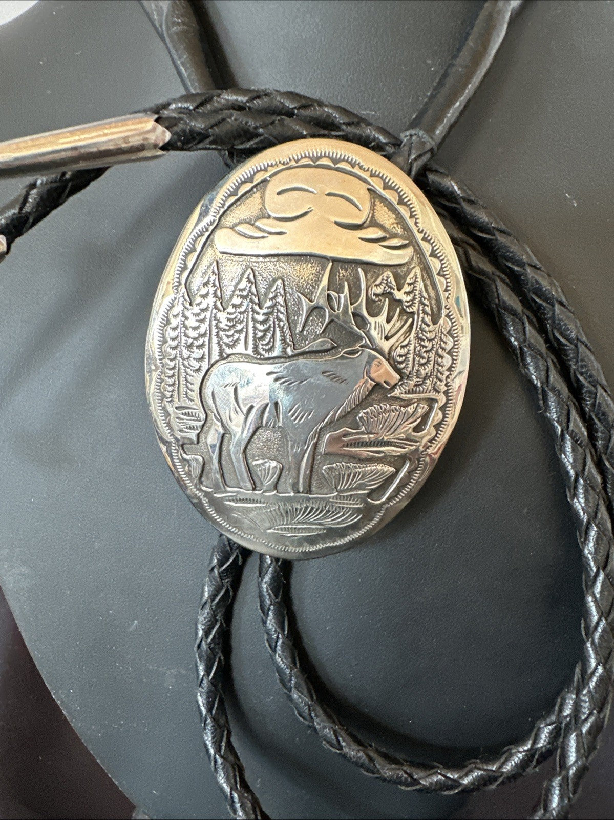 H Joe Mens Stamped Reindeer Navajo Sterling Silver Bolo Tie 19425