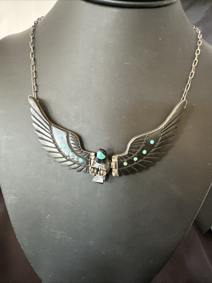 Navajo Flying Eagle 4.5"  Black Jet Turquoise Necklace F Tom 20” 19420