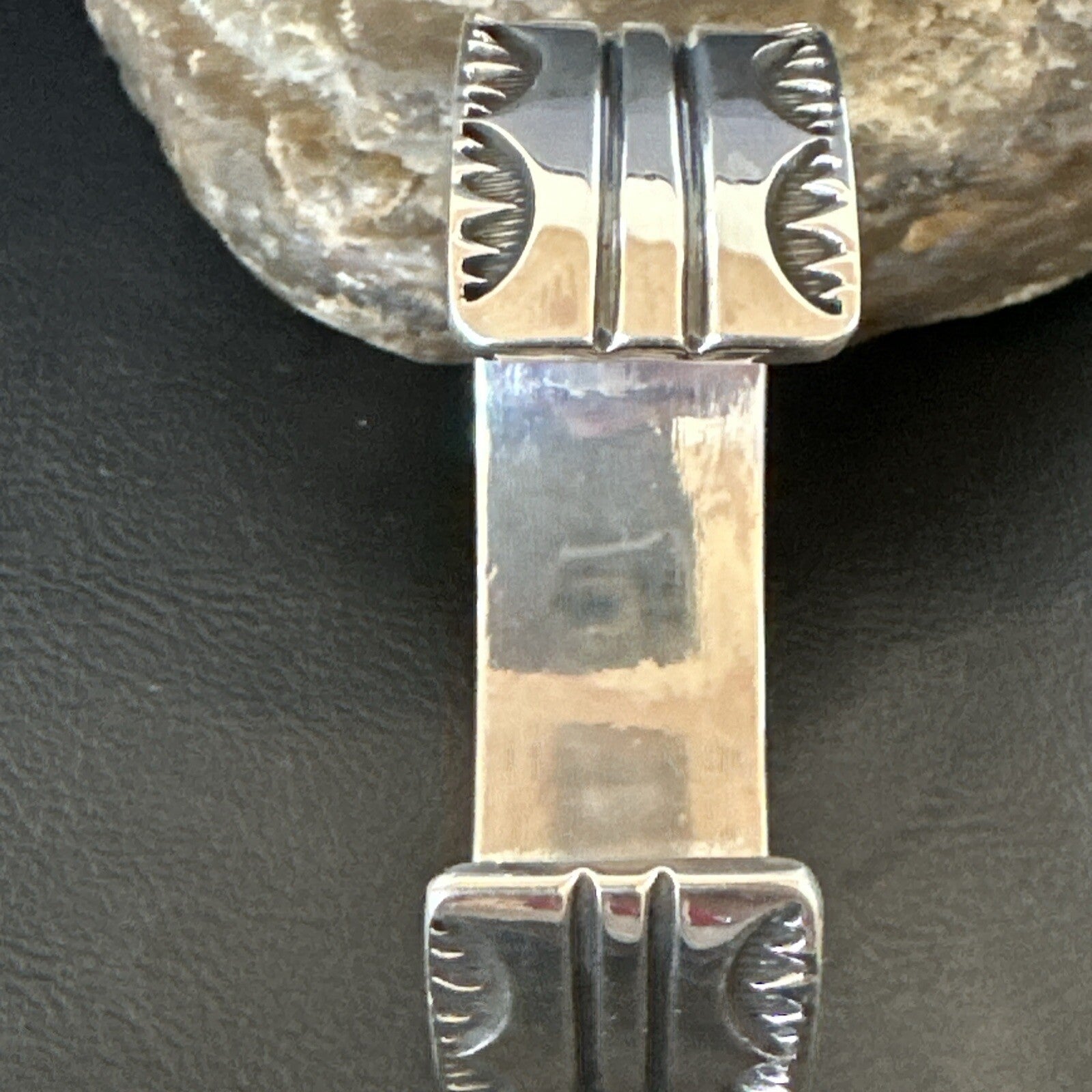 Stamped Cuff Bracelet Native American Navajo Sterling Silver 18042