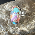 Blue Turquoise Spiny Oyster Navajo Ring Size 8 | Sterling Silver | Authentic Native American Handmade | 18234