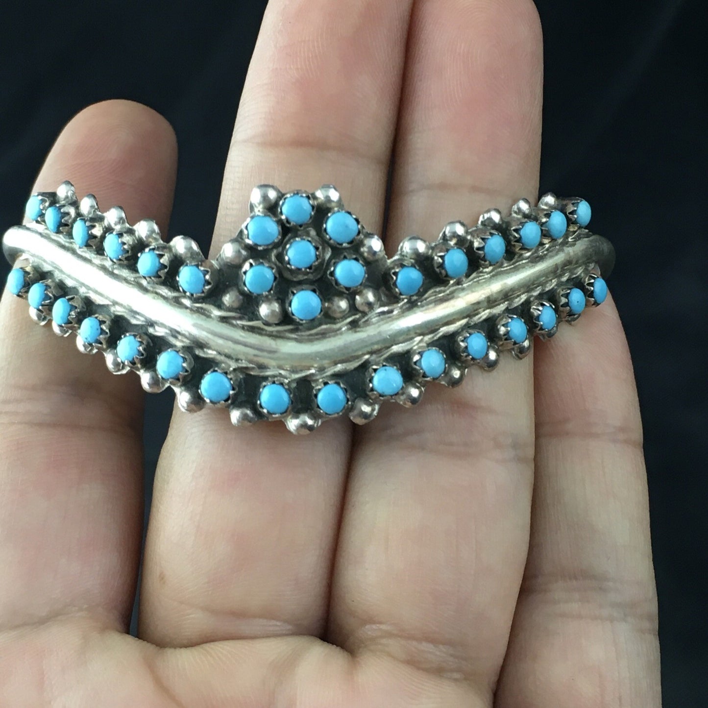 Children Blue Turquoise Petite Point Zuni Sterling Bracelet 01990