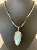 Women's Blue Larimar Pendant Navajo Beads Necklace | Sterling Silver | Authentic Native American Handmade | 01766