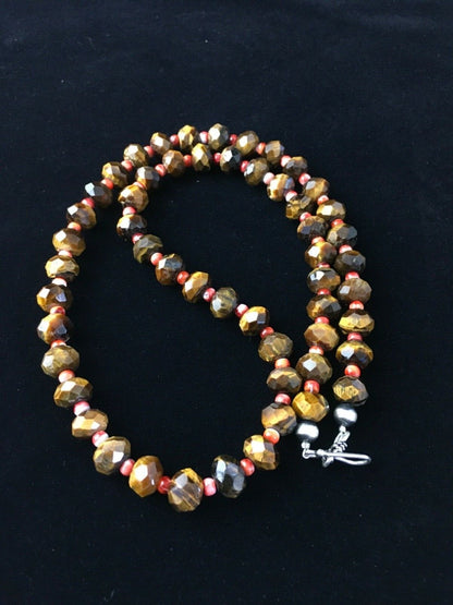 Tiger's Eye & Spiny Oyster Navajo Sterling Silver Necklace 1793