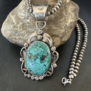 Men Women Navajo Blue Spiderweb Turquoise Necklace Pendant | Sterling Silver | Authentic Native American Handmade | 18094