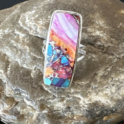 Blue Turquoise Spiny Oyster Navajo Sterling Silver Ring Size 7 18223