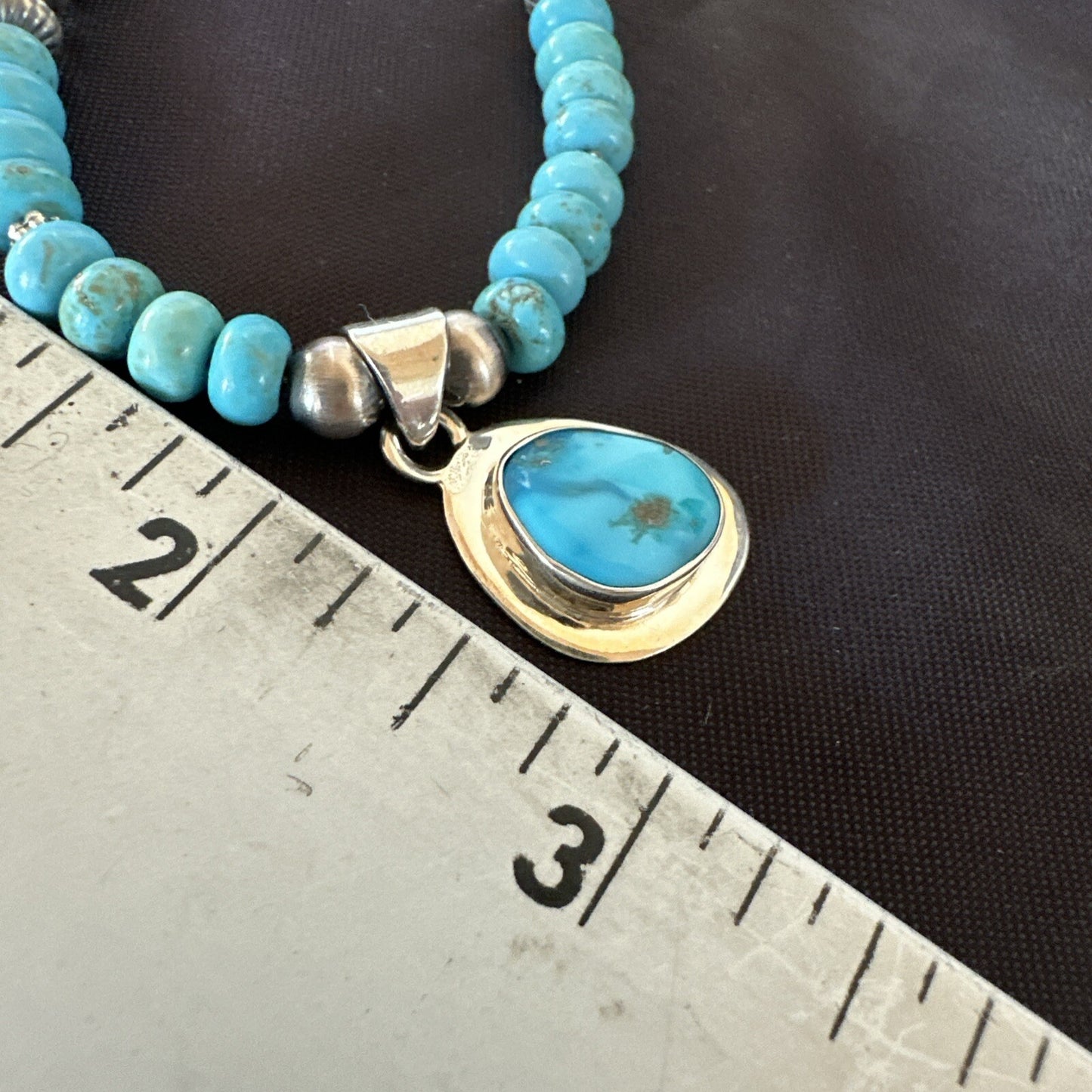 WoMens Blue Kingman Turquoise Pendant Navajo Sterling Silver Necklace 21" 18417