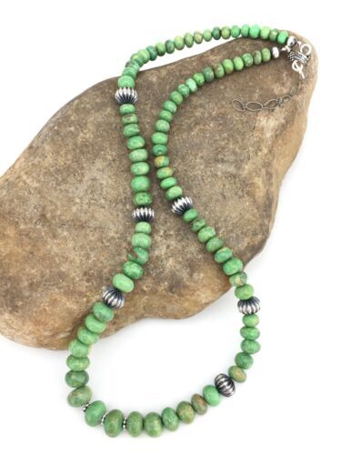 Authentic Navajo Green Kingman Turquoise Sterling Silver Necklace 20” 1290