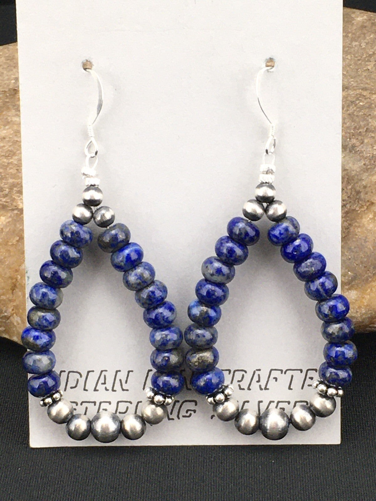 Blue Lapis Lazuli Bead Navajo Sterling Silver Dangle Earrings 2" 1250