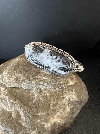 White Buffalo Turquoise Navajo Sterling Silver Cuff Bracelet 7" 19392