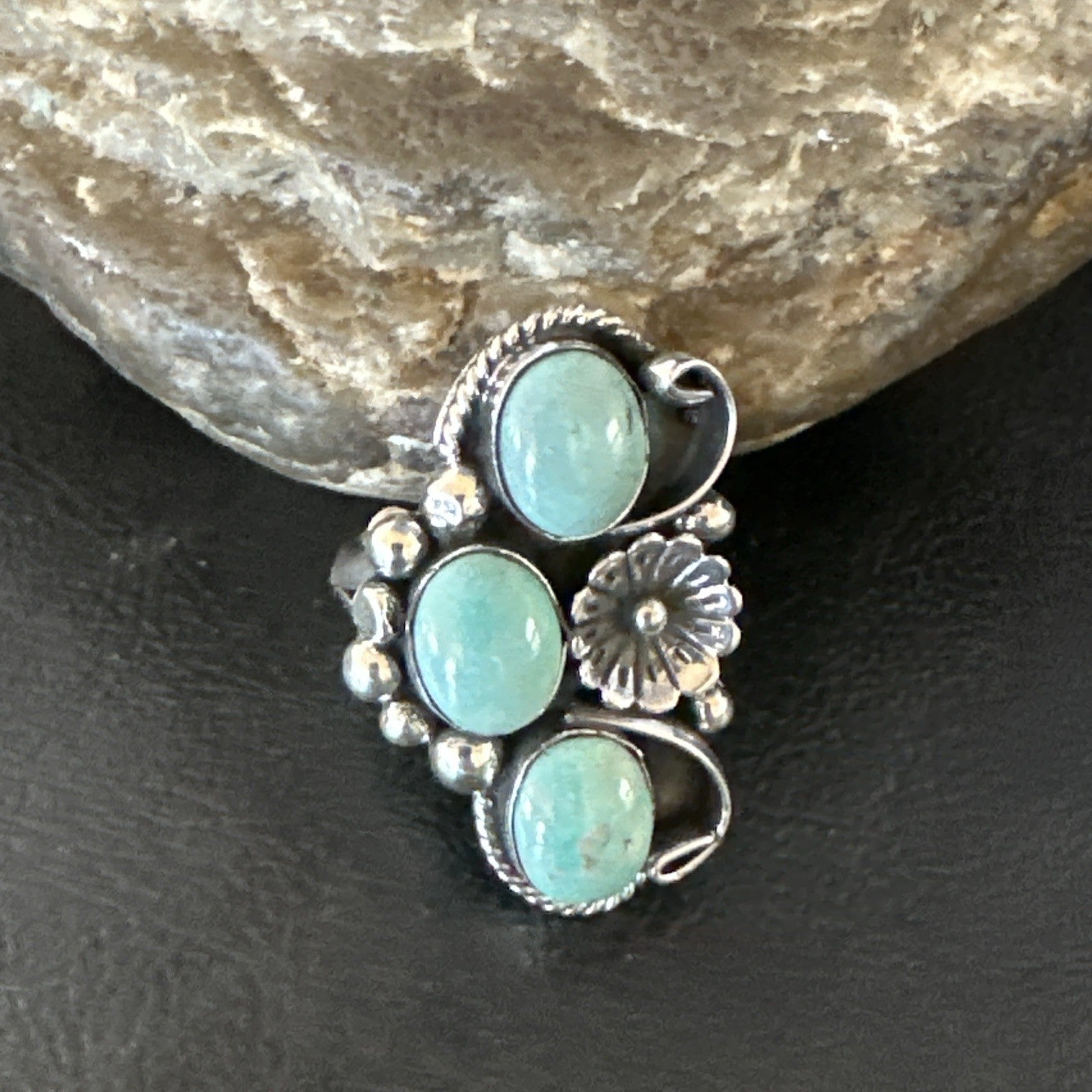 3 Besties Ring Green Turquoise Navajo Sterling Silver Cluster Size 8.5 19158