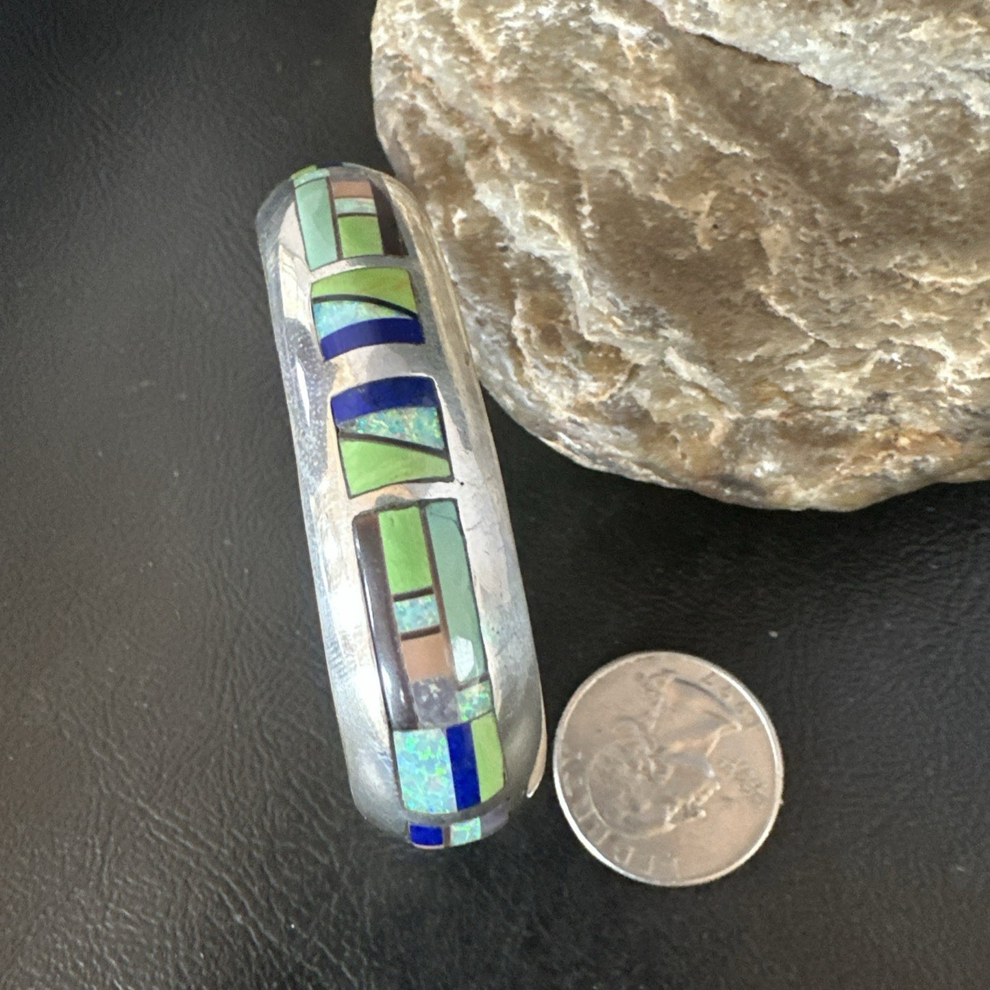 Womens Green Turquoise Lapis Navajo Sterling Silver Inlay Cuff Bracelet 19037