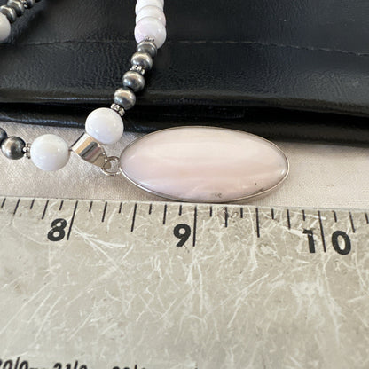 Southwestern Sterling Silver Pink Queen Conch Bead Necklace Pendant 20" 19555