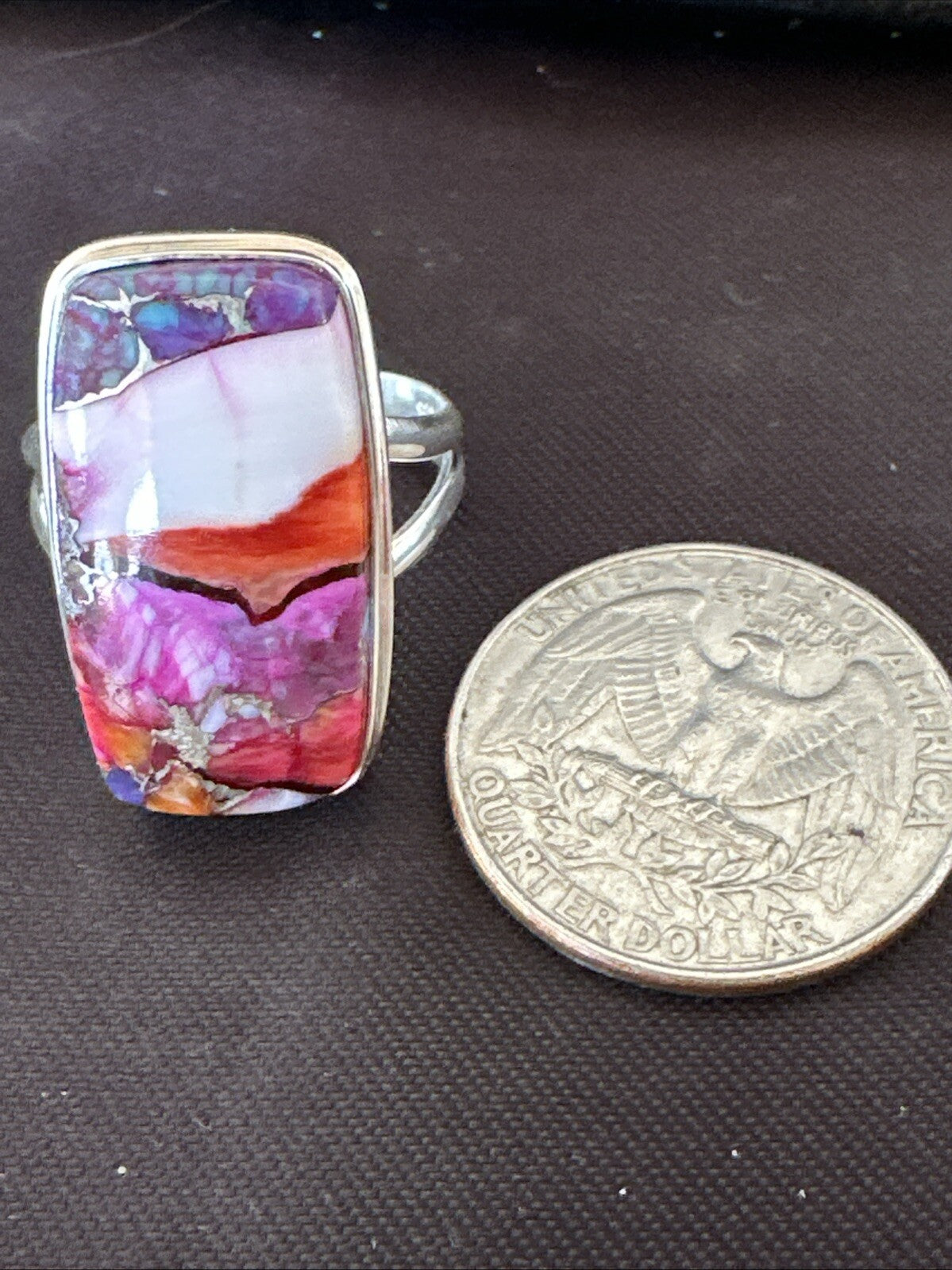 Blue Turquoise Spiny Oyster Southwestern Sterling Silver Ring Size 9 18542