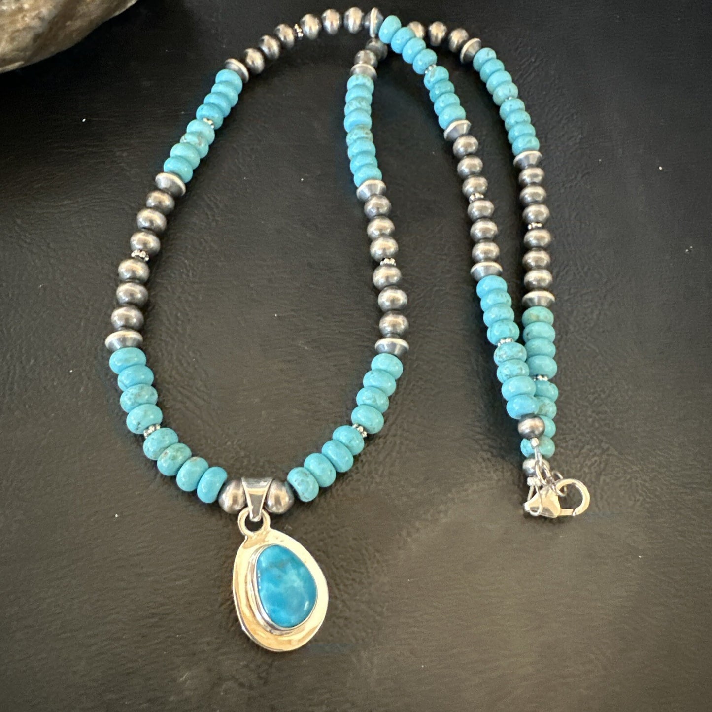 WoMens Blue Kingman Turquoise Pendant Navajo Sterling Silver Necklace 21" 18419