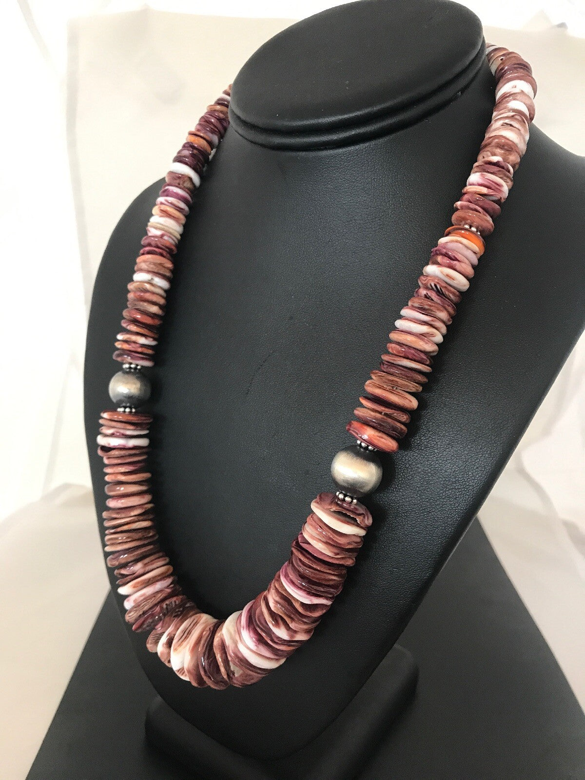 Purple Spiny Oyster Navajo Pearls Sterling Silver Native American Necklace 08485