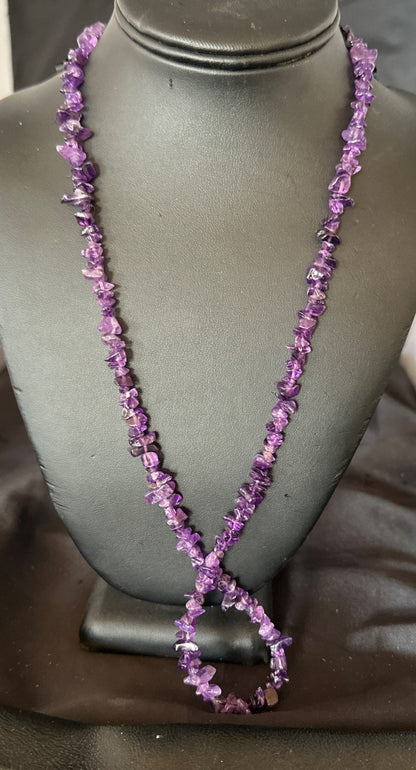 Purple Amethyst Southwestern Nugget Bead Sterling Silver Necklace 27” 19017