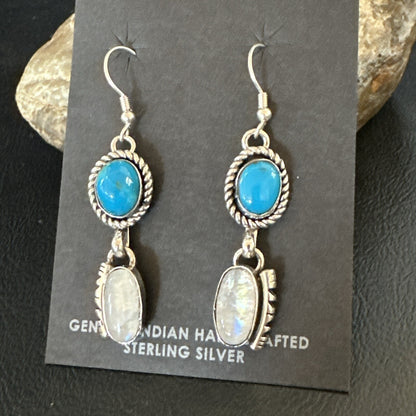 Navajo White MOP Blue Turquoise Sterling Silver Dangle Earrings 18185