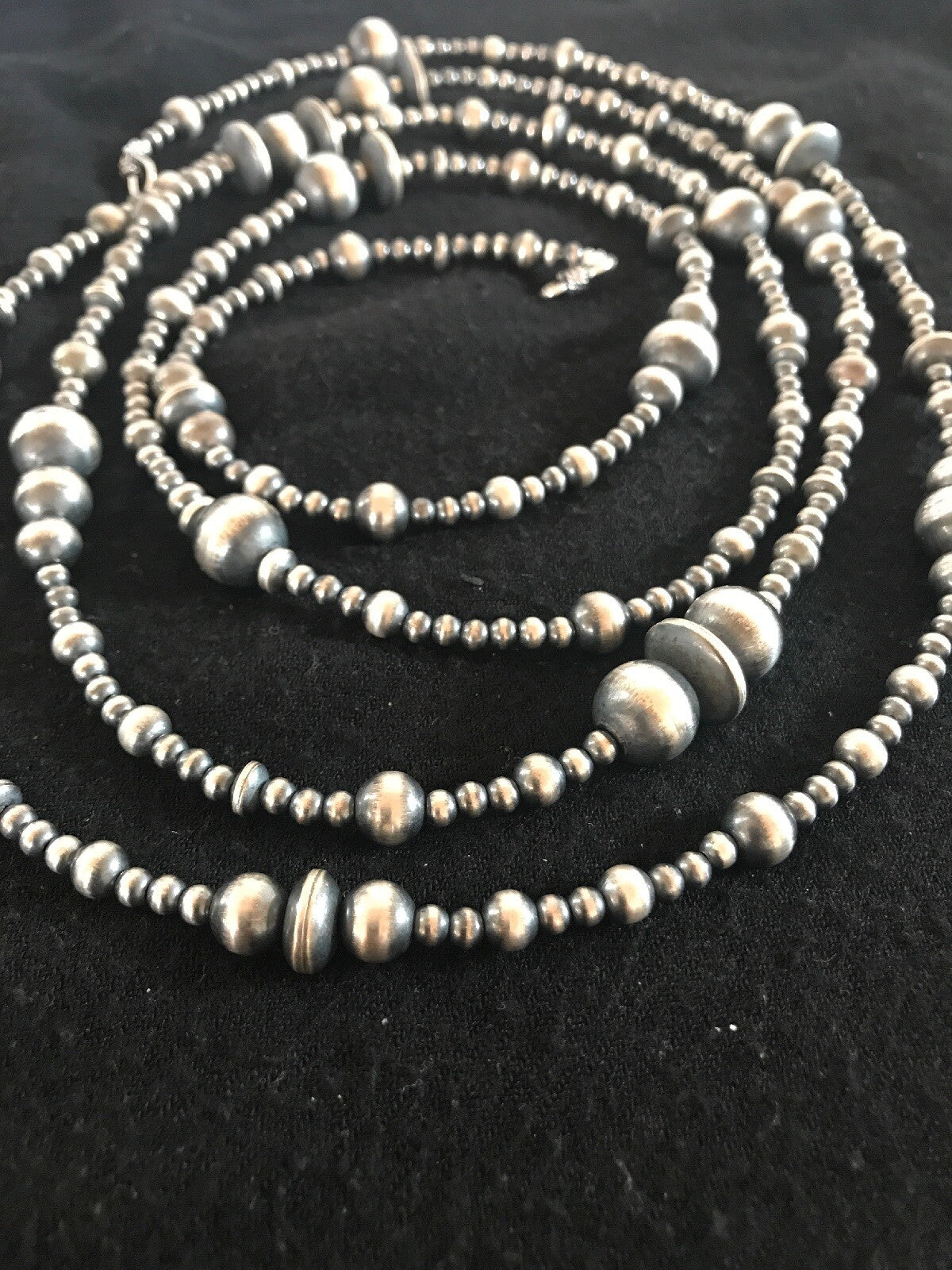 Native American Sterling Silver Navajo Mixed Beads 72" Necklace 92324