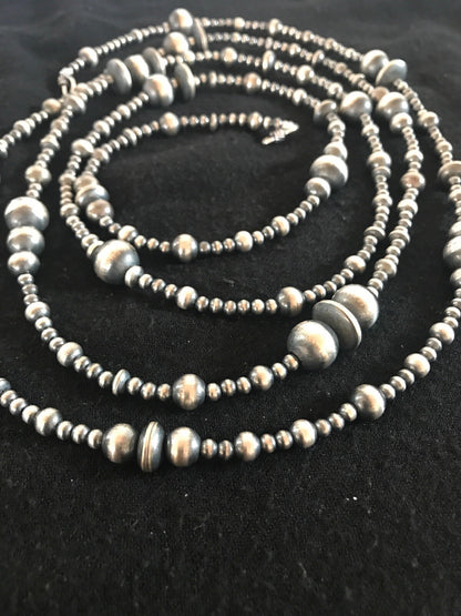 Native American Sterling Silver Navajo Mixed Beads 72" Necklace 92324