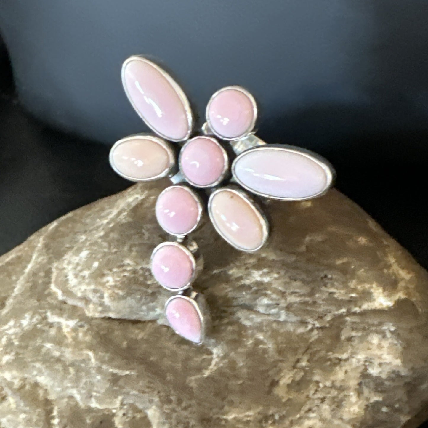 Gorgeous DragonFly Pink Conch Cluster Ring Handmade Adjustable Navajo Sz 8 18778