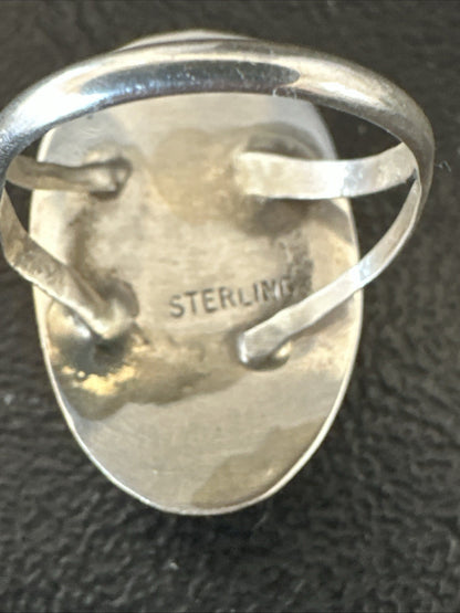 White Buffalo Turquoise Navajo Sterling Silver Ring Size 8 19800