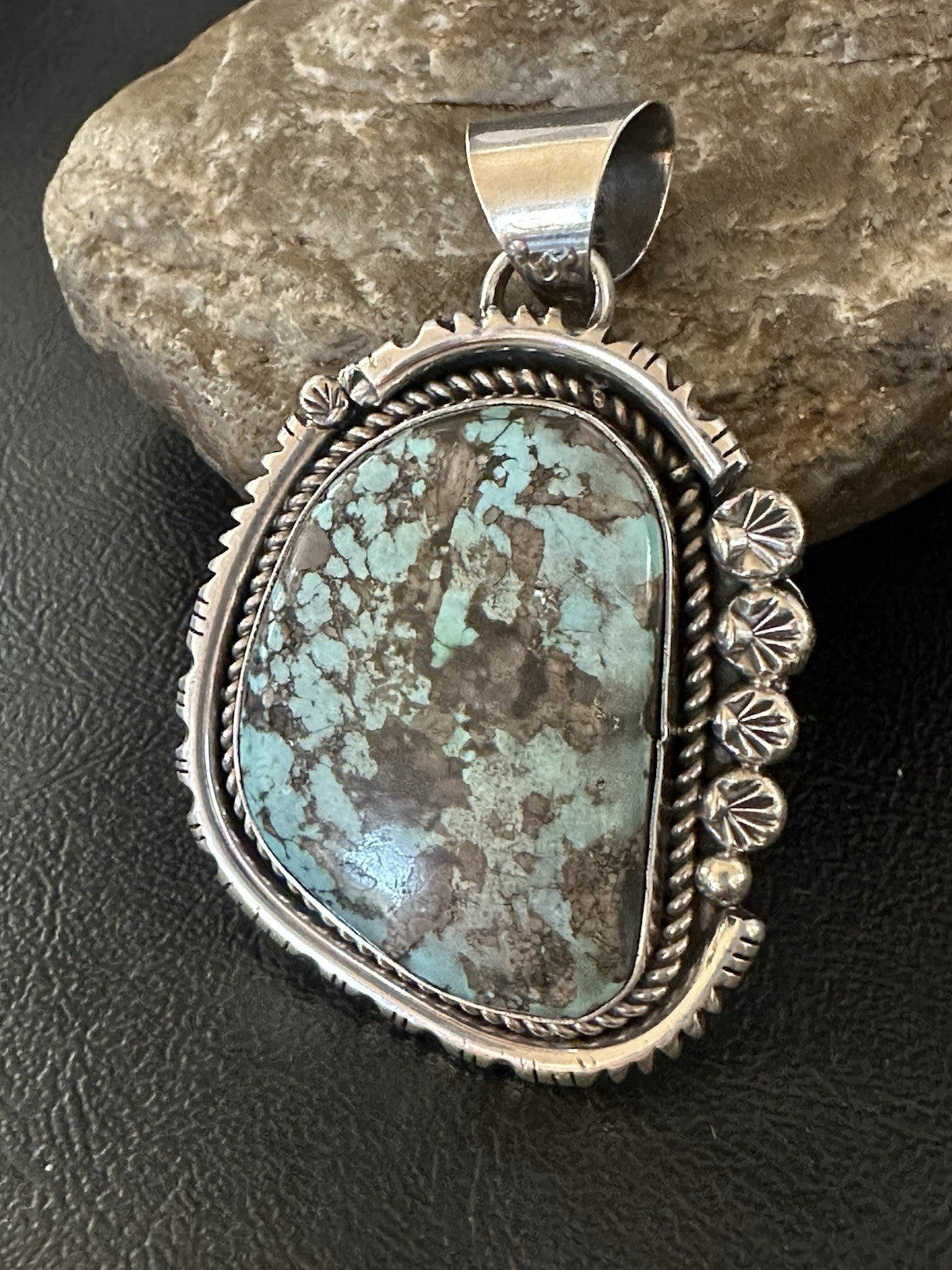 XL Men Women Blue Turquoise Pendant Navajo Sterling Yazzie 19526
