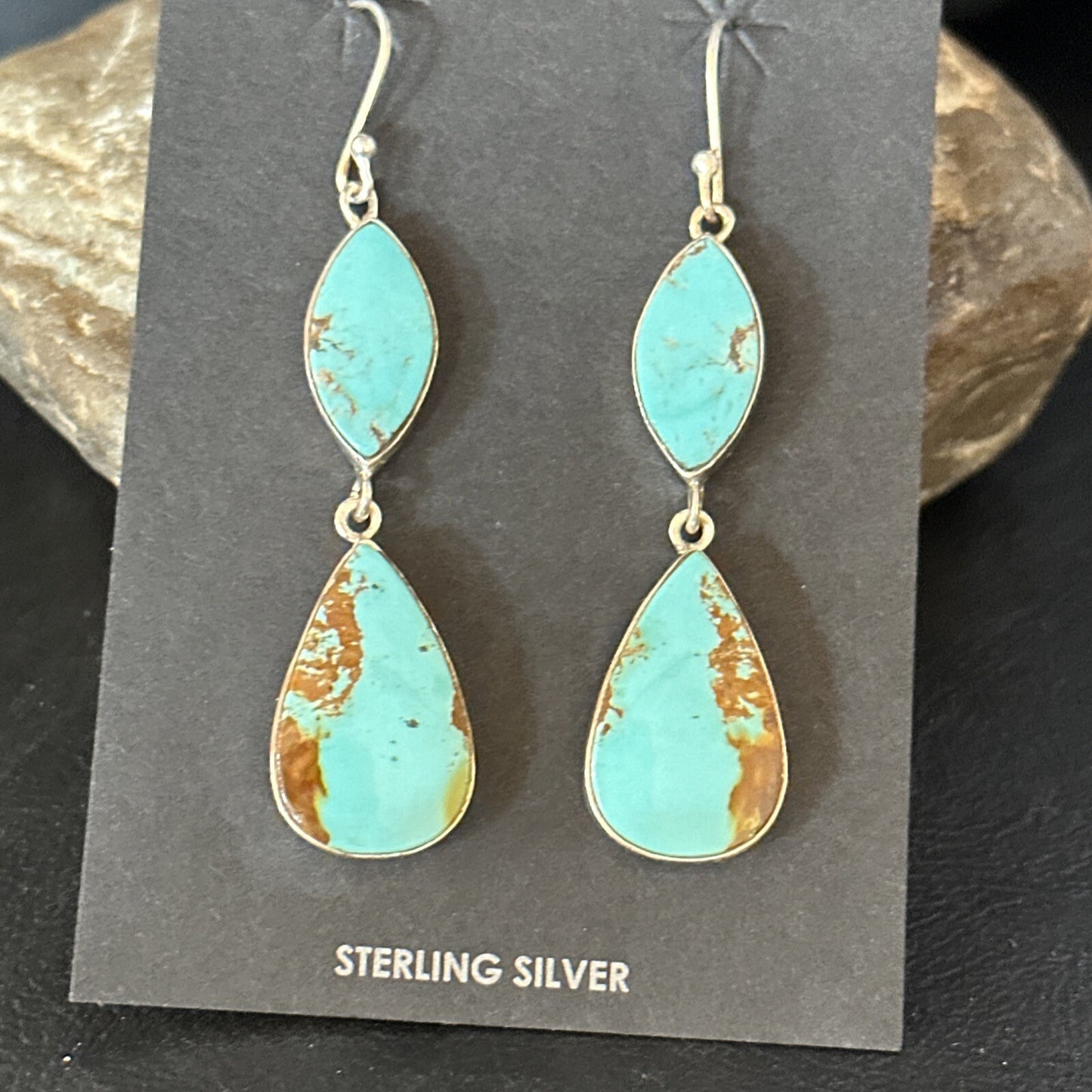 Blue Kingman Turquoise Navajo Sterling Silver Dangle Earrings 14577