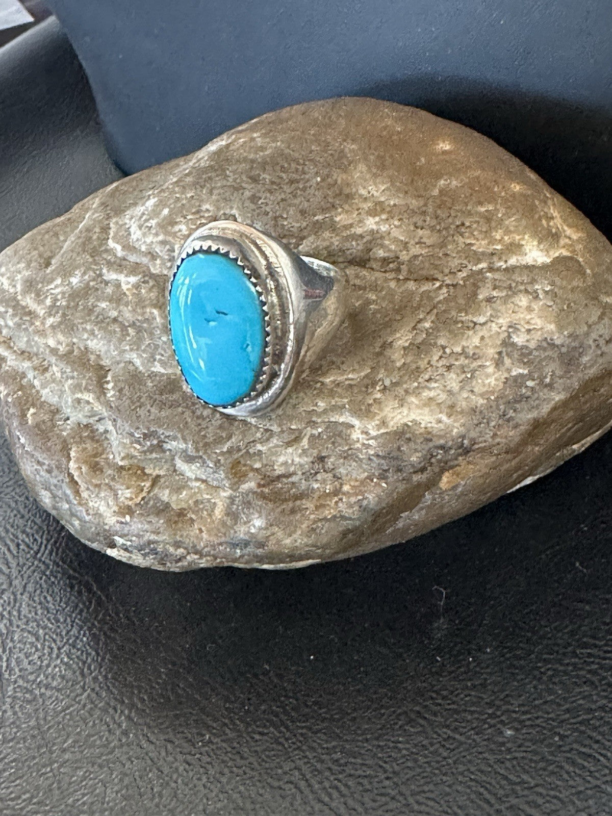 Blue Kingman Turquoise Navajo Sterling Silver Ring Size 10 19406