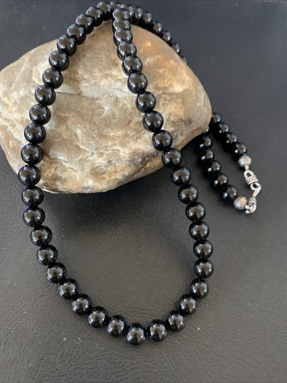 Mens Black Onyx Navajo Pearls Sterling Silver Necklace 23" 12979