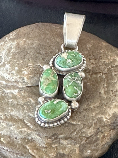 Green Sonoran Gold Turquoise Navajo Sterling Silver 925 Cluster Pendant 19400