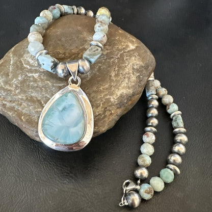 Blue Larimar Pendant Navajo Sterling Silver Natural Necklace 21" 17759