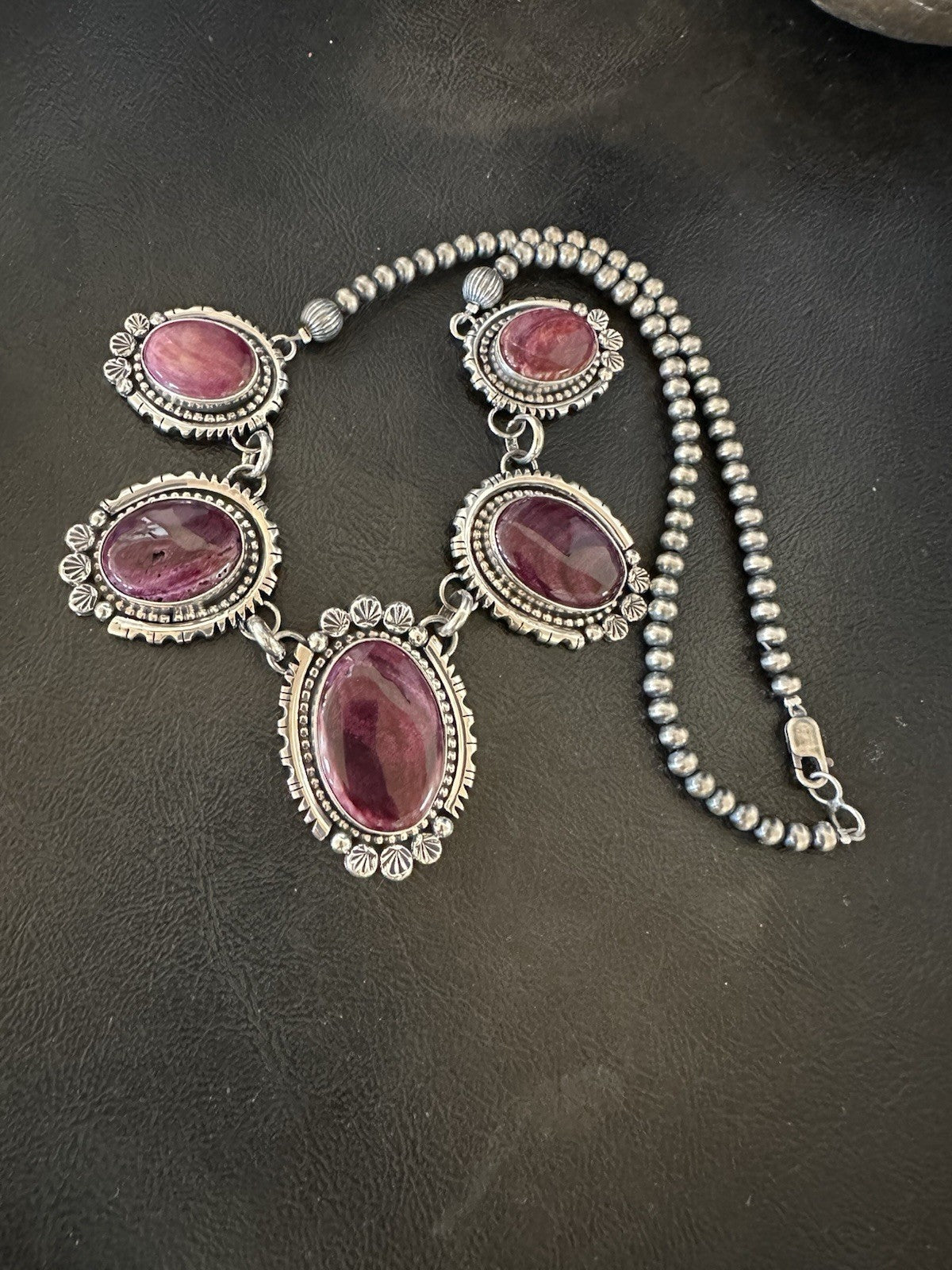 Purple Spiny Oyster Pendant Sterling Silver Choker Necklace 20" 19543