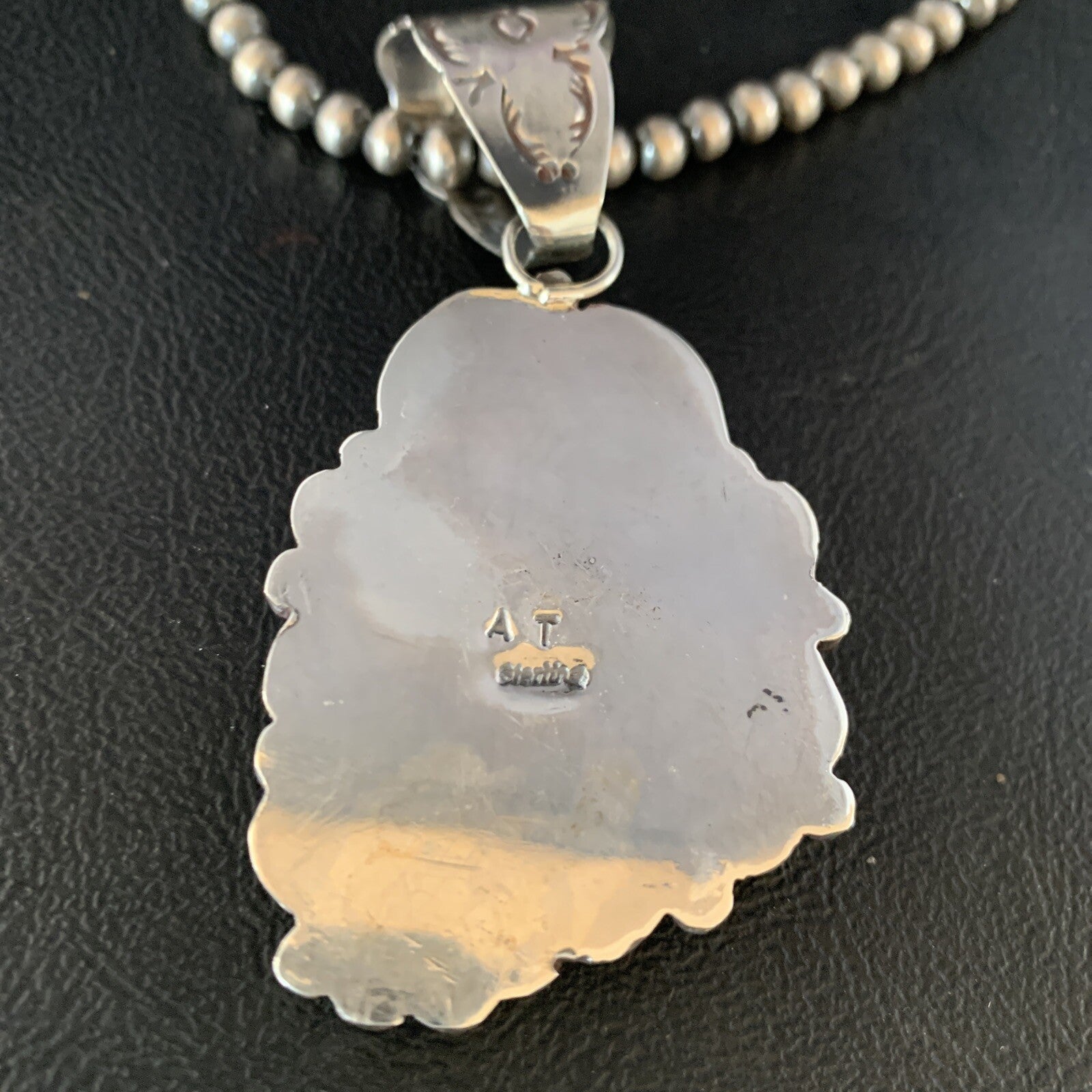 White Buffalo Turquoise Pendant Necklace Sterling Silver Navajo 13993