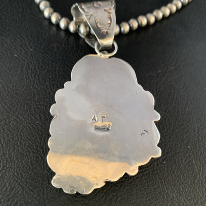 White Buffalo Turquoise Pendant Necklace Sterling Silver Navajo 13993