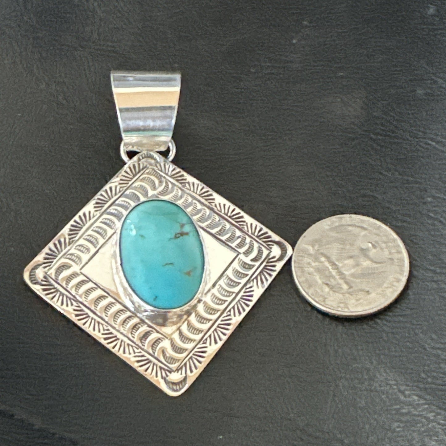 Men Women Blue Kingman Turquoise Pendant Navajo Sterling H Joe 19519