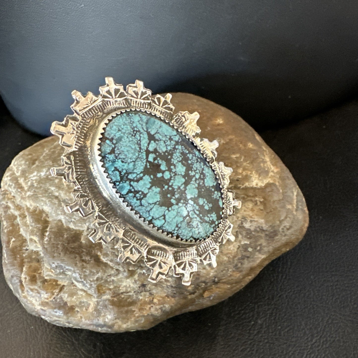 Blue Spiderweb Turquoise Navajo Sterling Silver Ring Size 5.5 19108