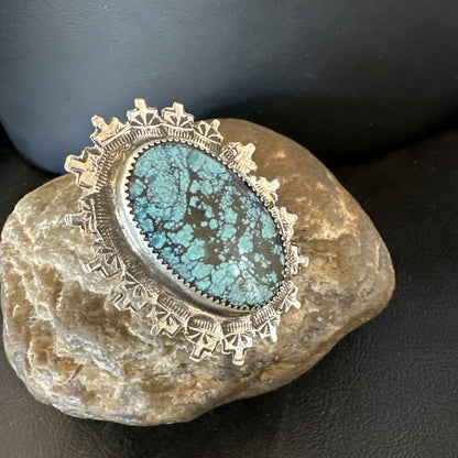 Blue Spiderweb Turquoise Navajo Sterling Silver Ring Size 5.5 19108