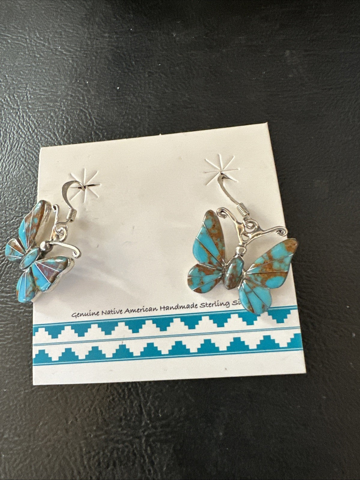 Butterfly Multicolor Turquoise#8 Inlay Sterling Silver Earrings 19818