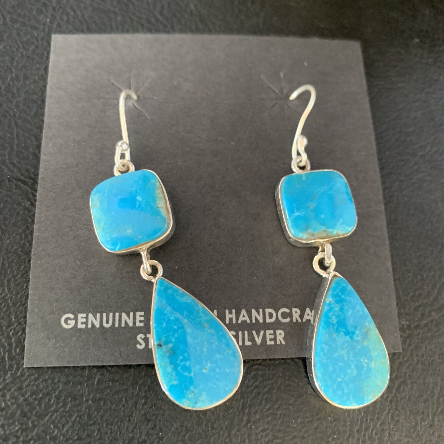 Kingman Turquoise Handmade Navajo Sterling Silver Dangle Earrings 1.5" 14012