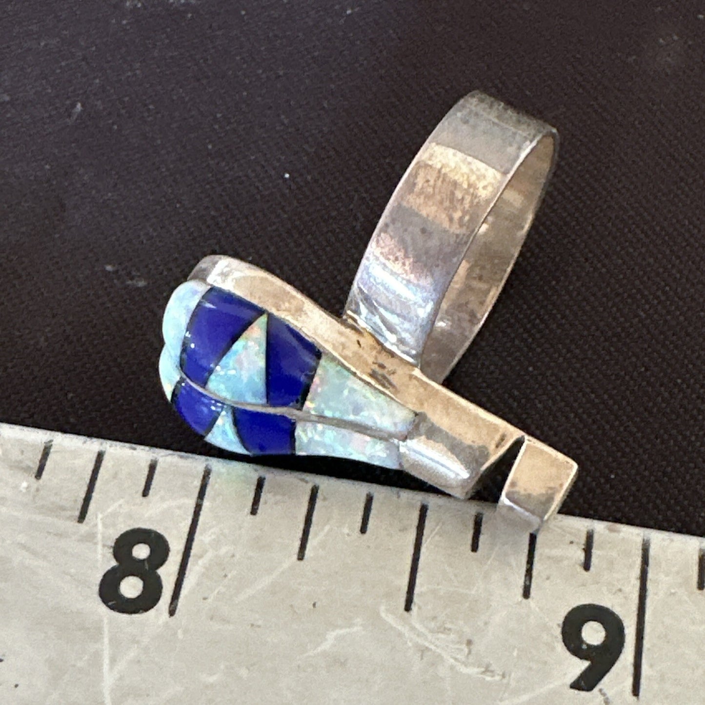 Navajo Balloon Blue Lapis White Opal Inlay Band Ring Sz 6 18188