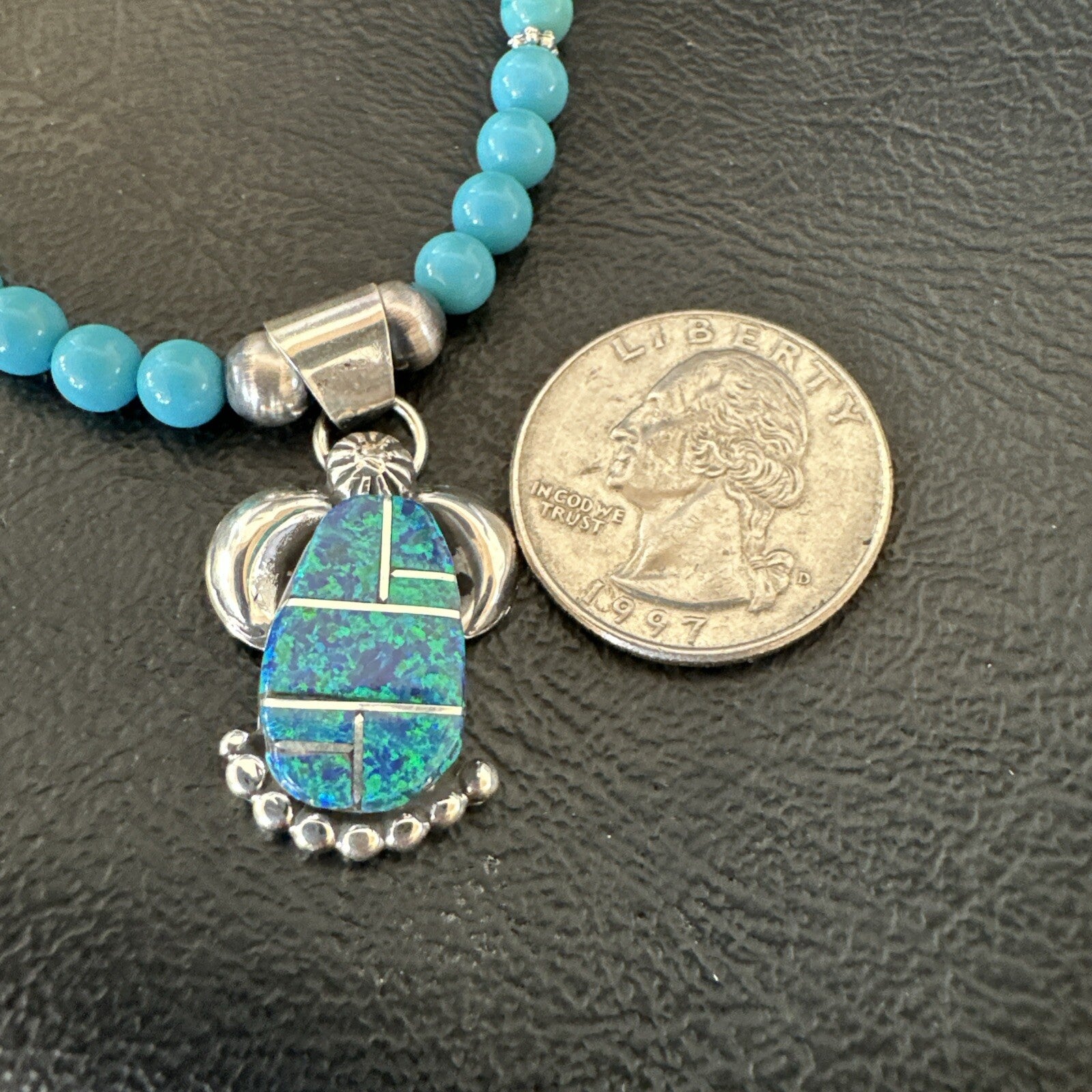 Blue Opal Pendant Turquoise Navajo Sterling Silver Necklace 23" 18736