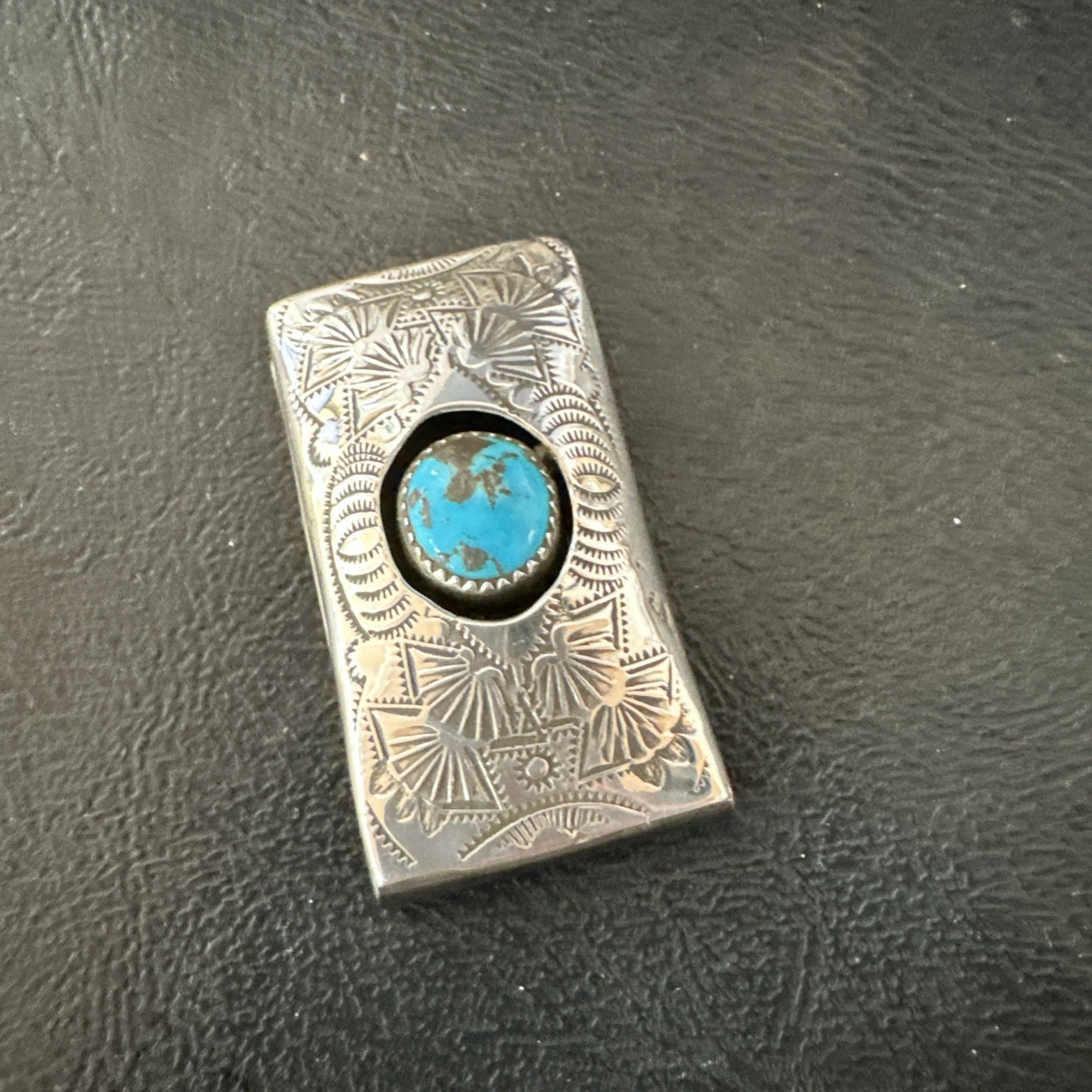 Mens Womens Blue Turquoise Navajo Stainless Stamped Silver Money Clip 19733
