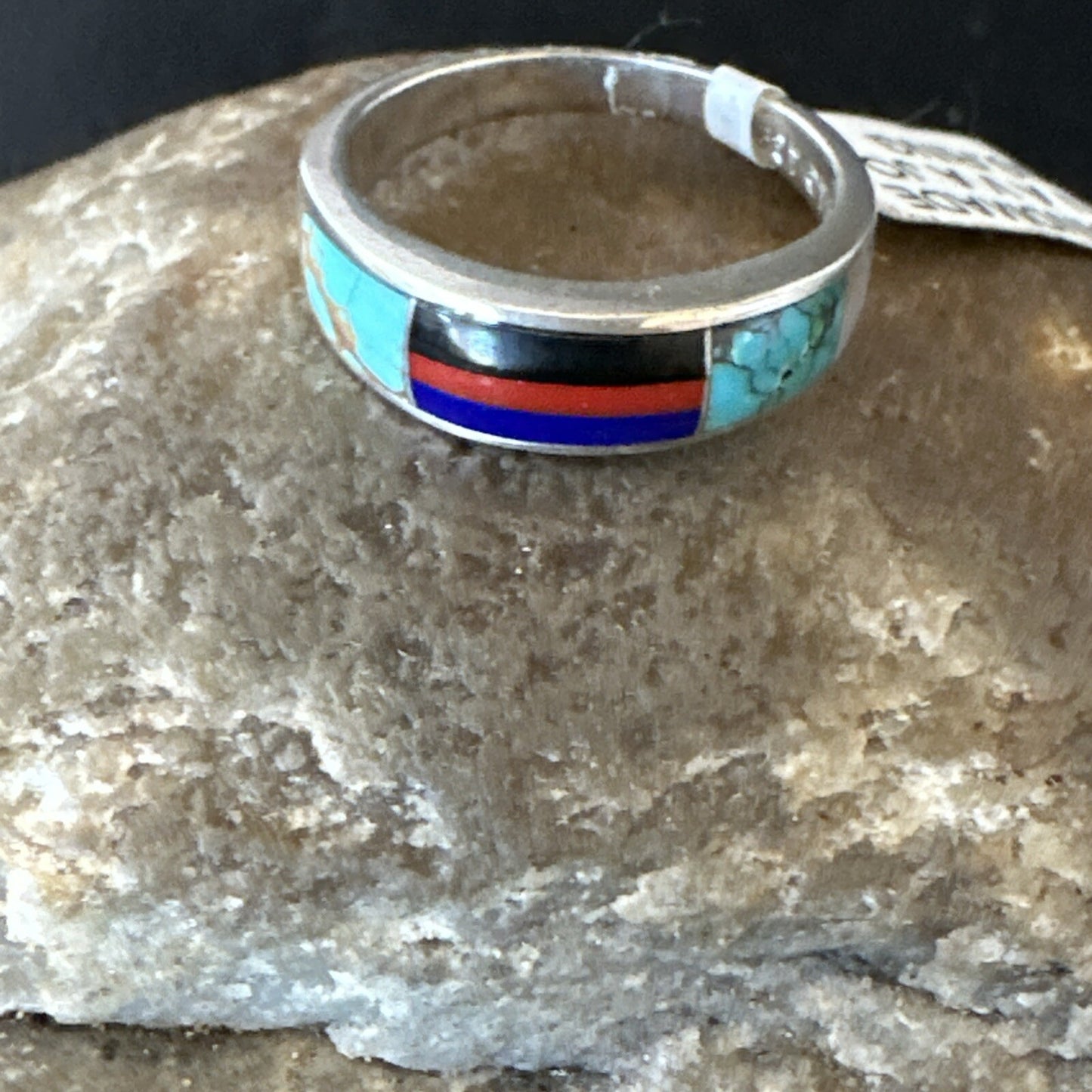MultiColor Navajo Sterling Turquoise Spiny Oyster Inlay Ring Sz 6.5 18709