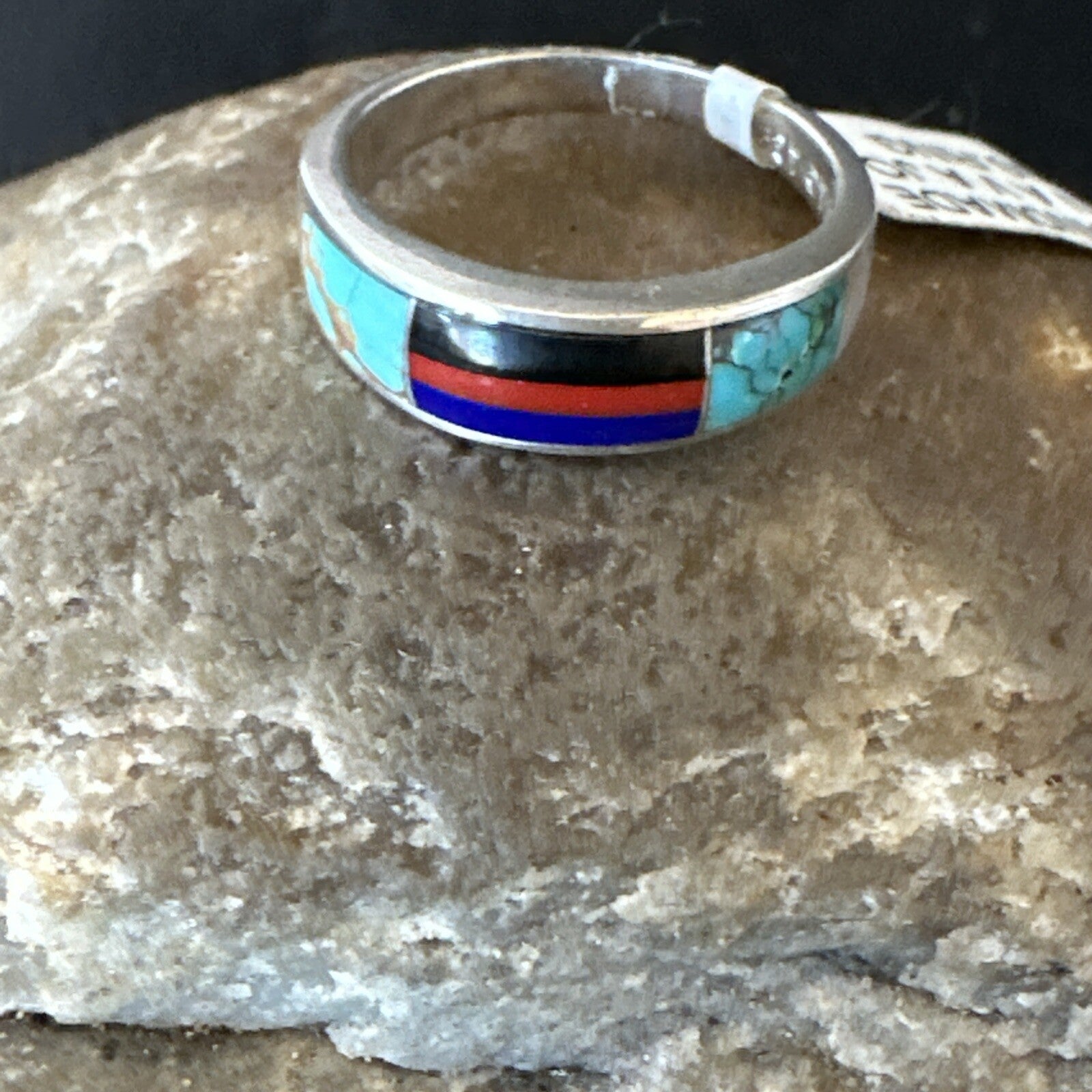 MultiColor Navajo Sterling Turquoise Spiny Oyster Inlay Ring Sz 6.5 18709
