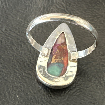 Blue Turquoise Spiny Oyster Southwestern Sterling Silver Ring Size 11 18454