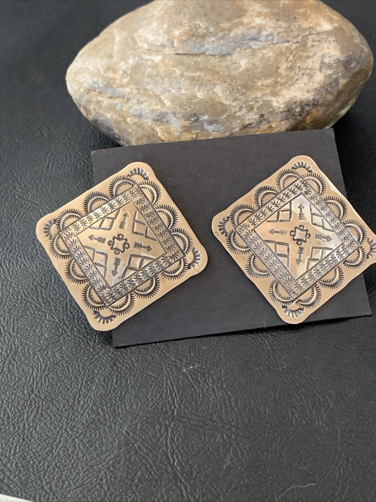 Native American Womens Navajo Sterling Silver Stamped Handmade Earrings