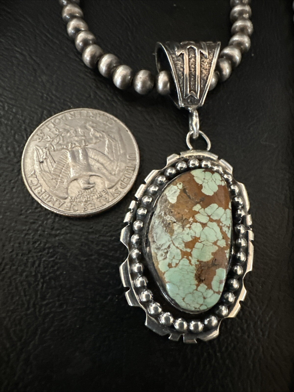 Blue Turquoise#8 Pendant Navajo Pearls Sterling Silver Necklace 18690