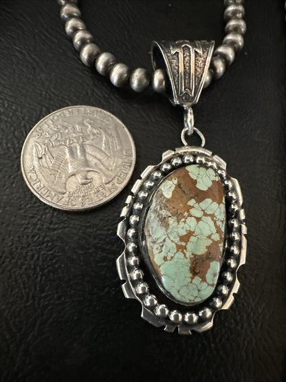 Blue Turquoise#8 Pendant Navajo Pearls Sterling Silver Necklace 18690