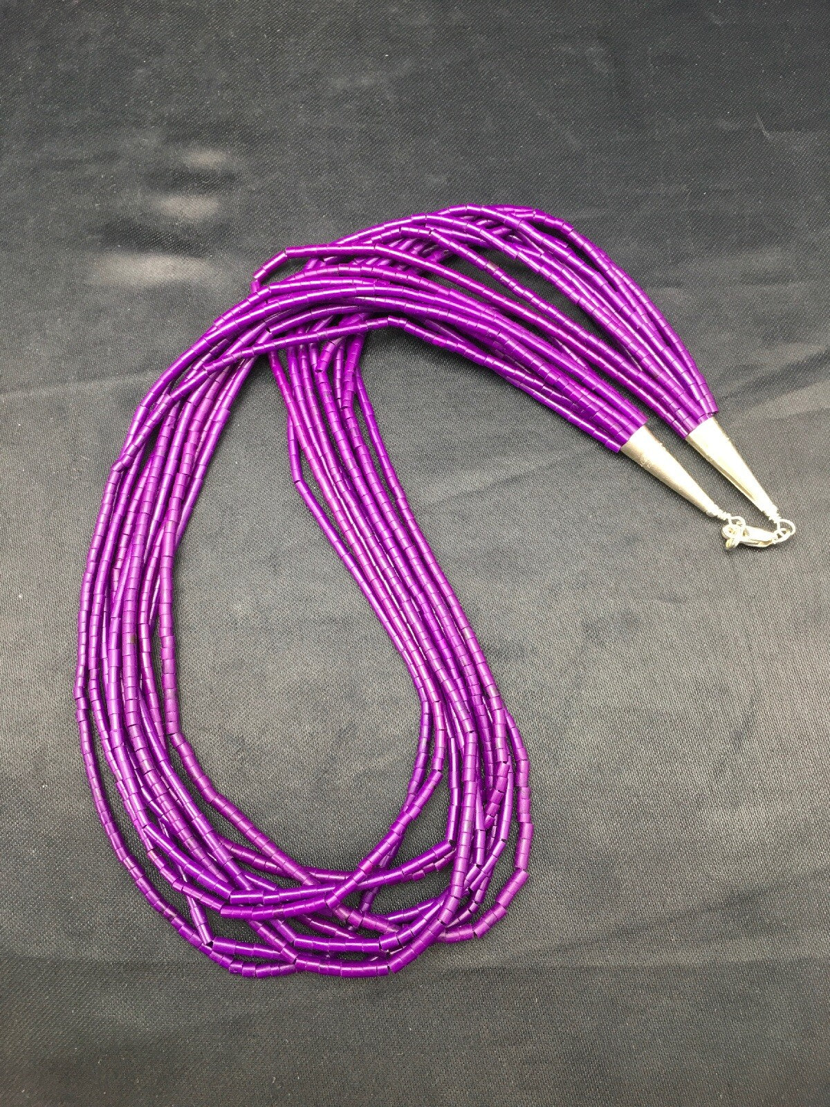 Navajo Stabilized Purple Stone 10S Sterling Silver Tube Heishi Necklace 19” 4195